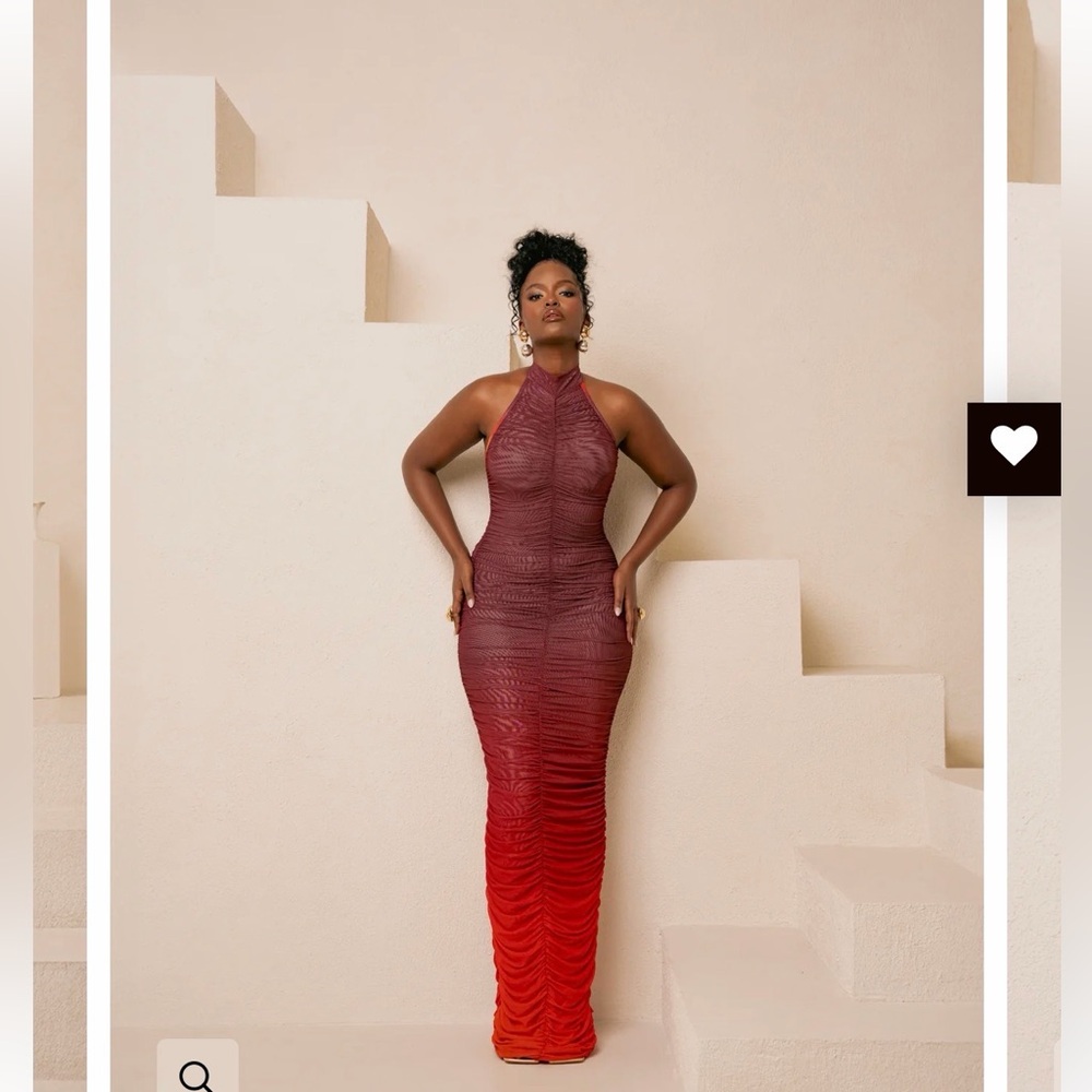 OFUURE Elegant Ruched Maxi Dress - Burgundy and Red